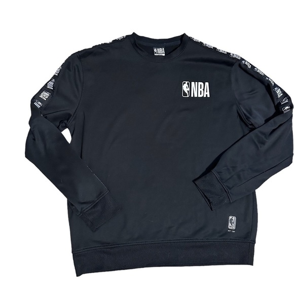 NBA Pullover Net Dry Black With Logos On Sleeve Basketball Crewneck Men’s Size L - Picture 1 of 7